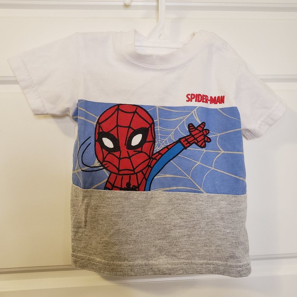 Marvel Spiderman Boy's Red Grey Blue Graphic T-shirt - Baby Boy's Size: 9 Months